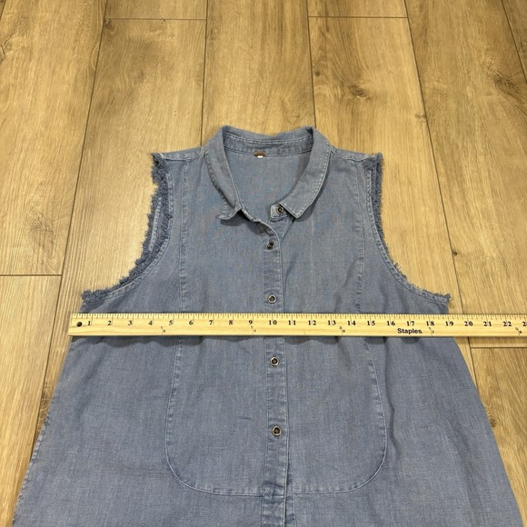 Free People Chambray Shirt Womens M Linen Western Blue Festival Sleeveless - Picture 8 of 8